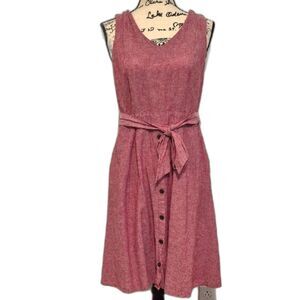Linen Blend Sleeveless Midi Dress 10 P CJ Banks Soft Red Rose Tie Waist Pockets